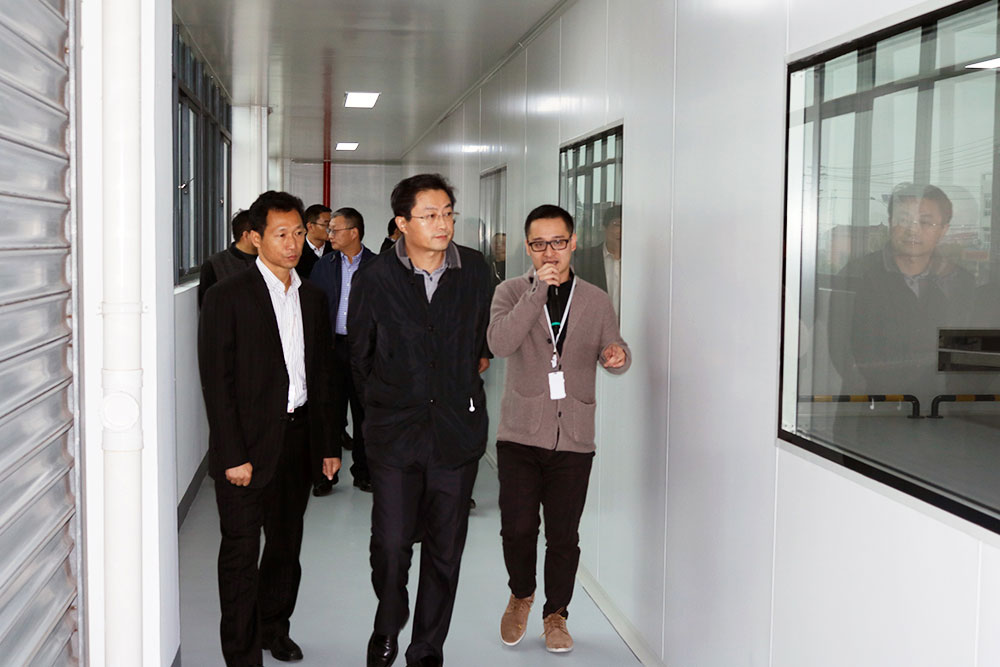 深圳市邗江区区长钱峰等领导前来祝贺深圳意昂体育第一条产线正式投产并参观调研